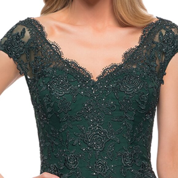 La Femme Emerald Lace A-Line Prom Dress - Picture 4 of 7